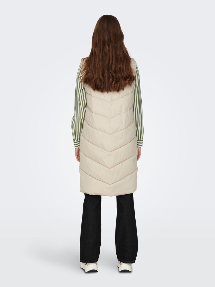 JDY Cream Longline Padded Quilted Gilet - Image 3 of 7