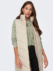 JDY Cream Longline Padded Quilted Gilet - Image 4 of 7