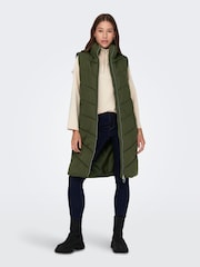 JDY Green Longline Padded Quilted Gilet - Image 1 of 7