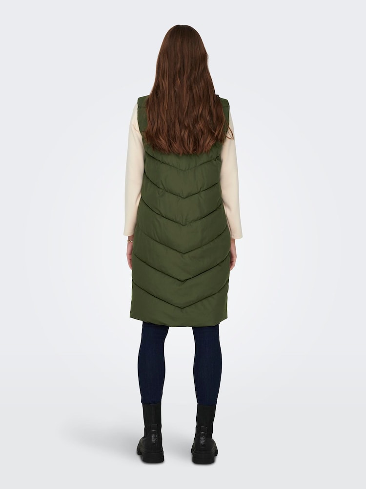 JDY Green Longline Padded Quilted Gilet - Image 2 of 7