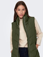 JDY Green Longline Padded Quilted Gilet - Image 4 of 7