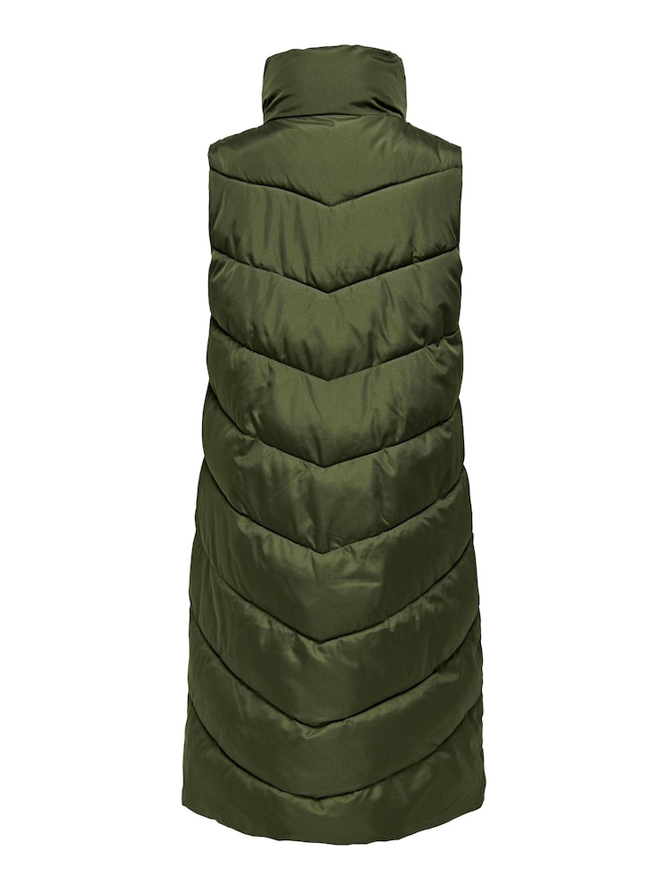 JDY Green Longline Padded Quilted Gilet - Image 7 of 7