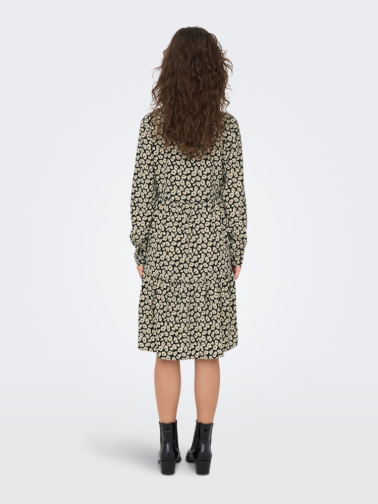 JDY Black/Cream Tiered Shirt Smock Dress - Image 2 of 7