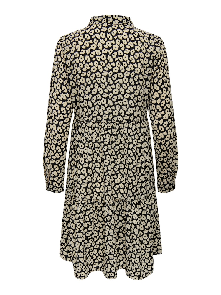 JDY Black/Cream Tiered Shirt Smock Dress - Image 7 of 7