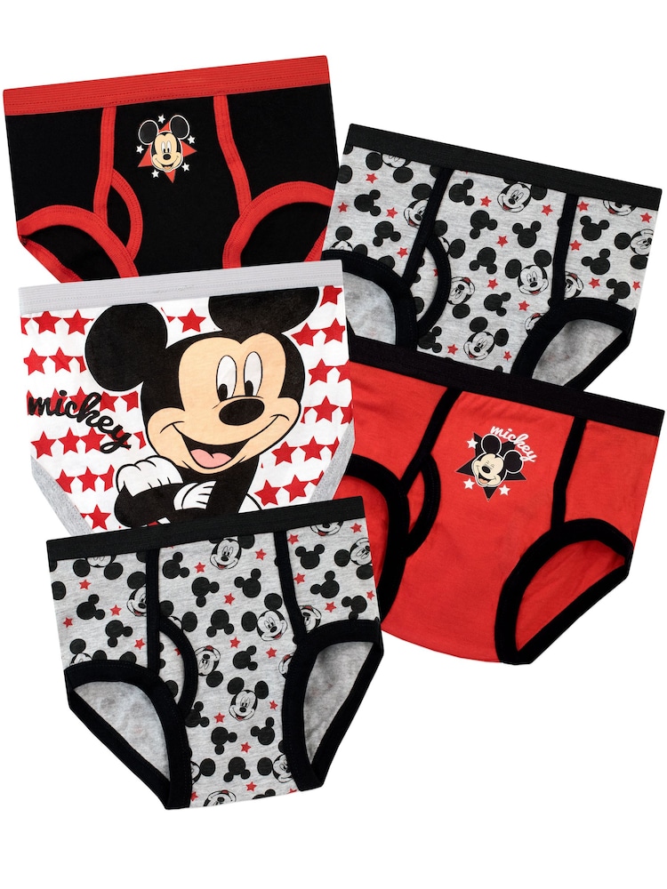 Character Red Mickey Mouse 100% Cotton Briefs 5 Pack - Image 1 of 5