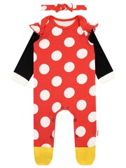 Character Red 100% Cotton Minnie Mouse Polka Dot Sleepsuit with Headband - Image 1 of 3