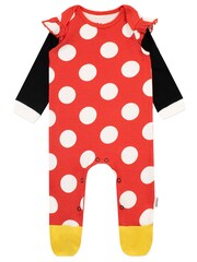 Character Red 100% Cotton Minnie Mouse Polka Dot Sleepsuit with Headband - Image 2 of 3