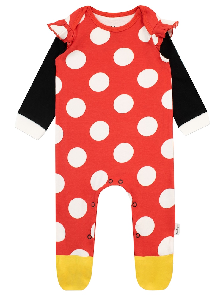 Character Red 100% Cotton Minnie Mouse Polka Dot Sleepsuit with Headband - Image 2 of 3