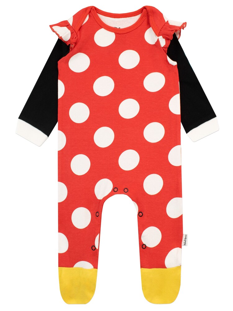 Character Red 100% Cotton Minnie Mouse Polka Dot Sleepsuit with Headband - Image 2 of 3 Character Red 100% Cotton Minnie Mouse Polka Dot Sleepsuit with Headband - Image 2 of 3