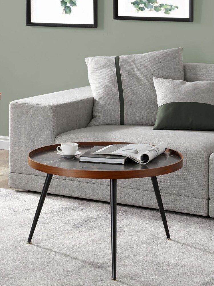 Jual Black Siena Marble Effect Round Coffee Table - Image 1 of 4