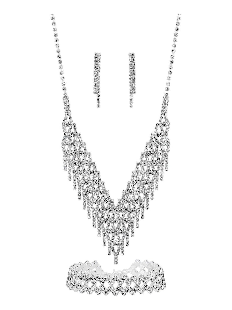 Mood Silver Tone Crystal 3 Piece Shower Matching Jewellery Set - Image 1 of 1