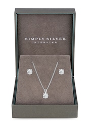Simply Silver Sterling Silver Tone 925 Round Cubic Zirconia Necklace And Earring Set - Gift Boxed - Image 2 of 3