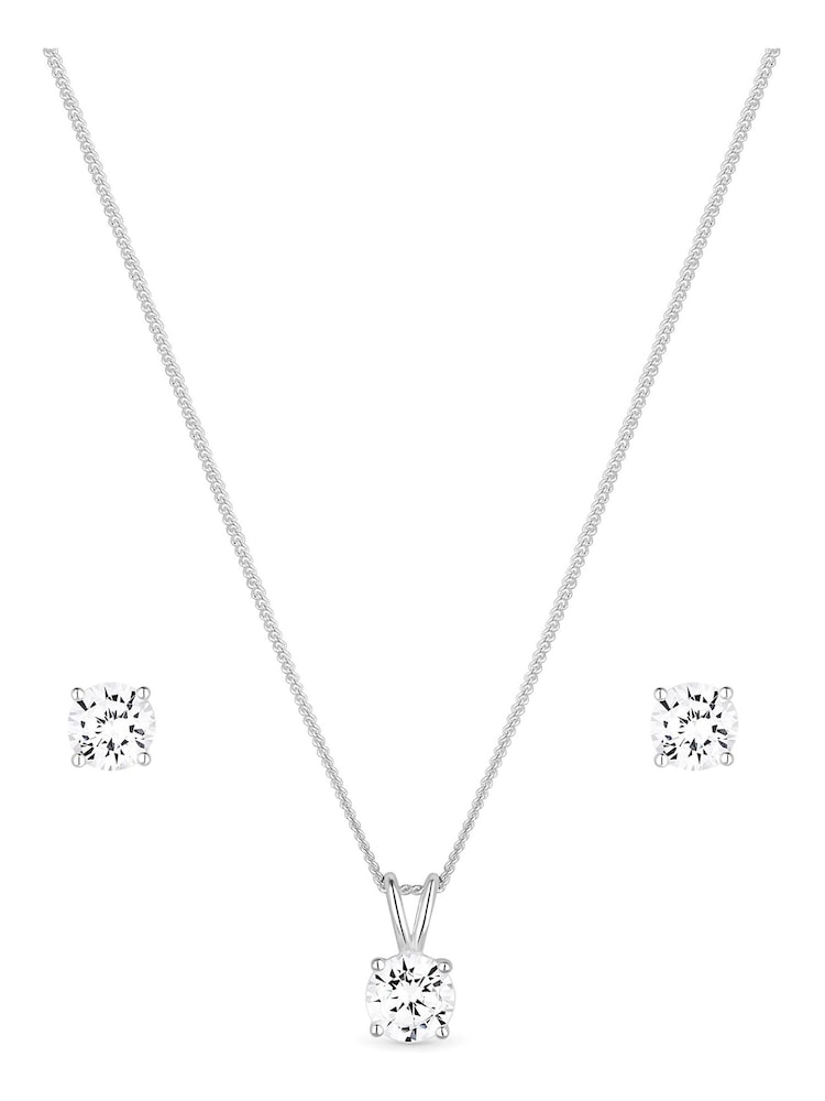 Simply Silver Sterling Silver Tone 925 Round Cubic Zirconia Necklace And Earring Set - Gift Boxed - Image 3 of 3