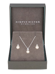 Simply Silver Sterling Silver Tone 925 Freshwater Pearl Set - Gift Boxed - Image 1 of 4