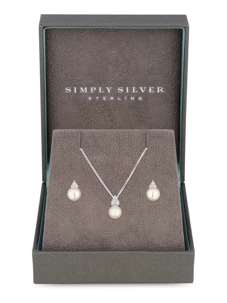 Simply Silver Sterling Silver Tone 925 Freshwater Pearl Set - Gift Boxed - Image 1 of 4