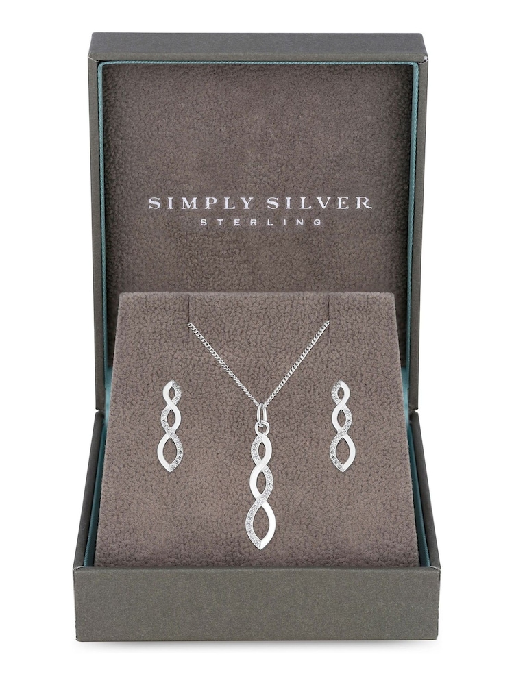 Simply Silver Sterling Silver Tone 925 Cubic Zirconia Infinity Set - Gift Boxed - Image 1 of 3