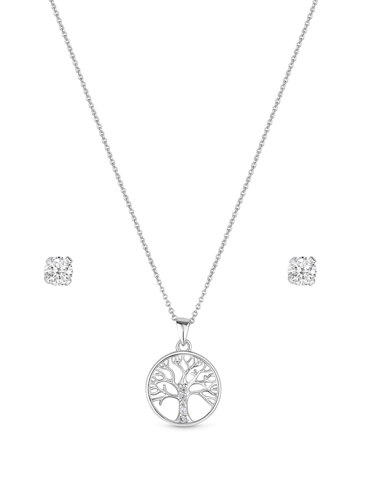 Simply Silver Sterling Silver Tone 925 Cubic Zirconia Tree of Love Jewellery Set - Gift Boxed - Image 1 of 2