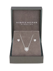 Simply Silver Sterling Silver Tone 925 Cubic Zirconia Halo Heart Set - Gift Boxed - Image 2 of 2
