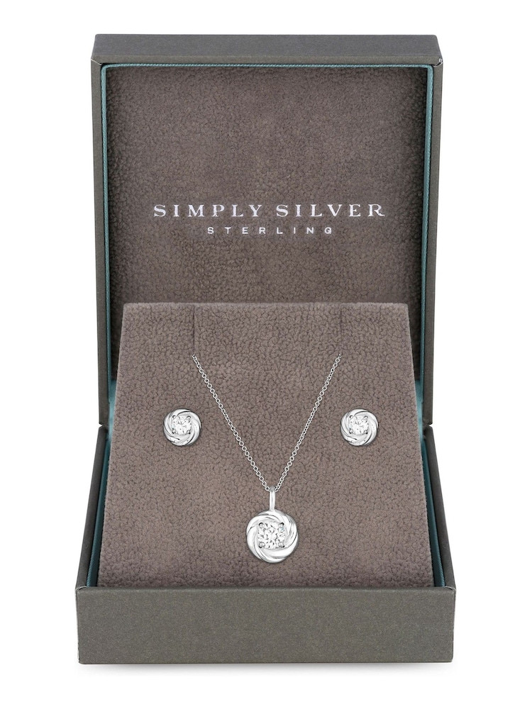 Simply Silver Sterling Silver Tone 925 Cubic Zirconia Knot Set - Gift Boxed - Image 1 of 4