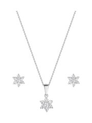 Simply Silver Sterling Silver Tone 925 White Cubic Zirconia Flower Matching Set - Gift Boxed - Image 1 of 2