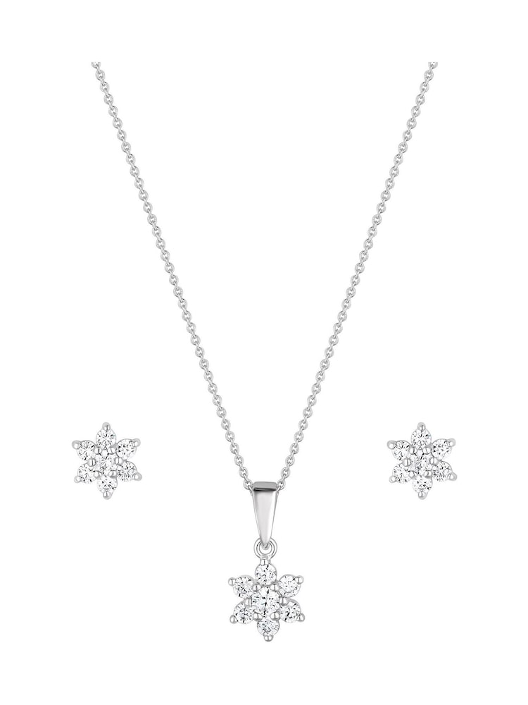 Simply Silver Sterling Silver Tone 925 White Cubic Zirconia Flower Matching Set - Gift Boxed - Image 1 of 2