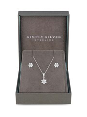 Simply Silver Sterling Silver Tone 925 White Cubic Zirconia Flower Matching Set - Gift Boxed - Image 2 of 2