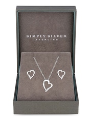 Simply Silver Sterling Silver Tone 925 Cubic Zirconia Heart Set - Gift Boxed - Image 1 of 3