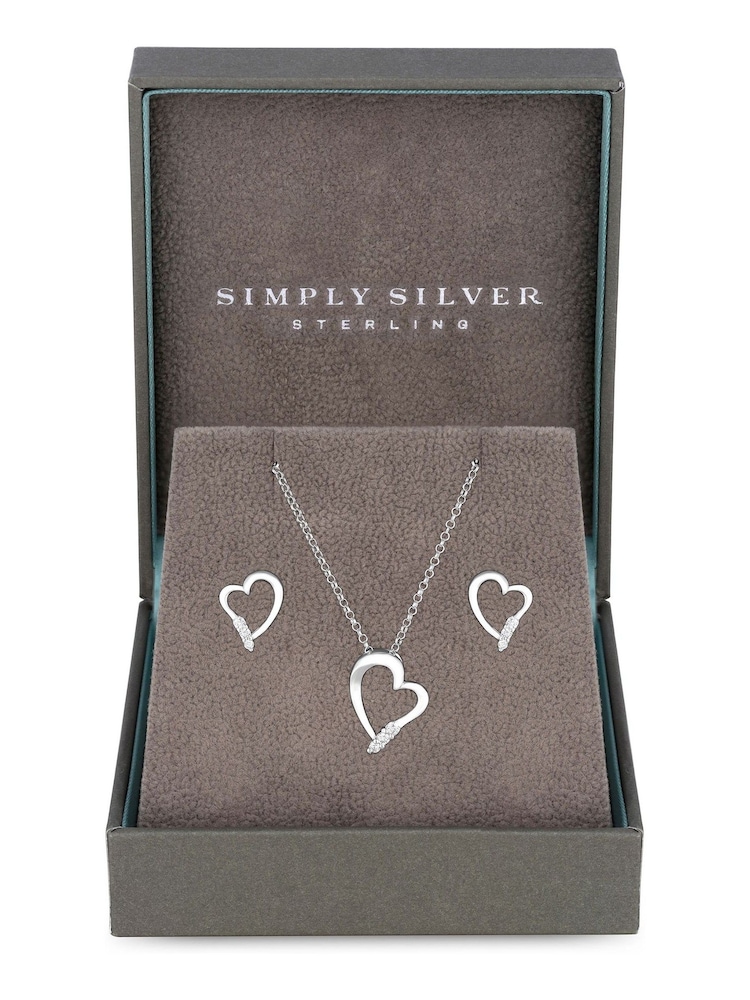 Simply Silver Sterling Silver Tone 925 Cubic Zirconia Heart Set - Gift Boxed - Image 1 of 3