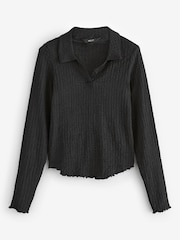 Black Long Sleeve Textured Collared Polo Shirt - Image 5 of 5