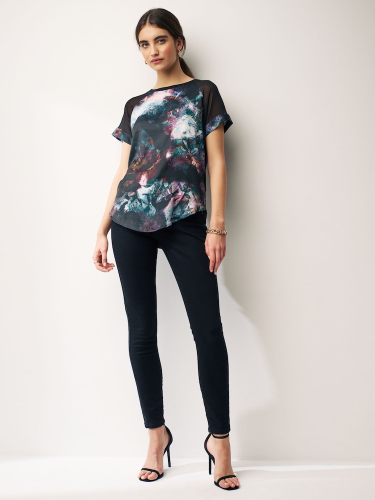 Blurred Floral Woven Mix Short Sleeve Raglan T-Shirt - Image 2 of 7