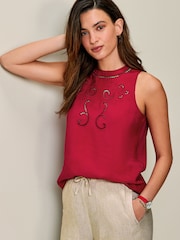 Red Cutwork Crochet Woven Front Vest - Image 1 of 7