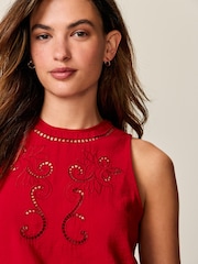 Red Cutwork Crochet Woven Front Vest - Image 5 of 7