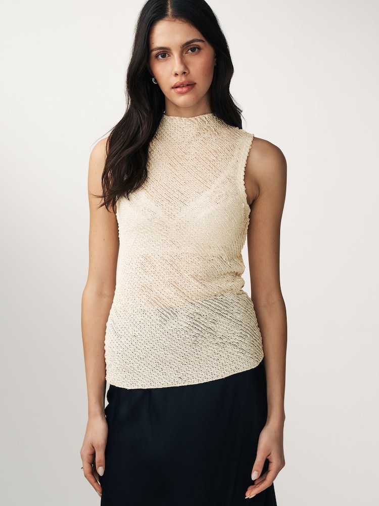Ecru Creme - Ärmelloses, strukturiertes Tanktop - Bild 1 von 6