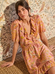 William Morris Pink Floral - Мини-платье с оборкой - Image 1 of 5