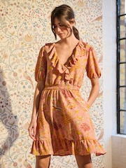 William Morris Pink Floral - Мини-платье с оборкой - Image 2 of 5