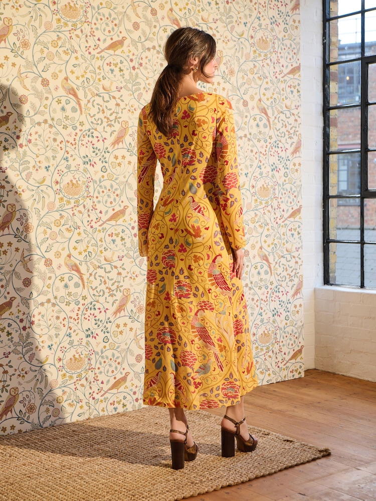 Seasons of May Morris & Co. Gelb geblümt - Langärmeliges Säulen-Maxikleid - Bild 2 von 5
