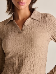 Mink Long Sleeve Textured Collared Polo Shirt - Image 2 of 2