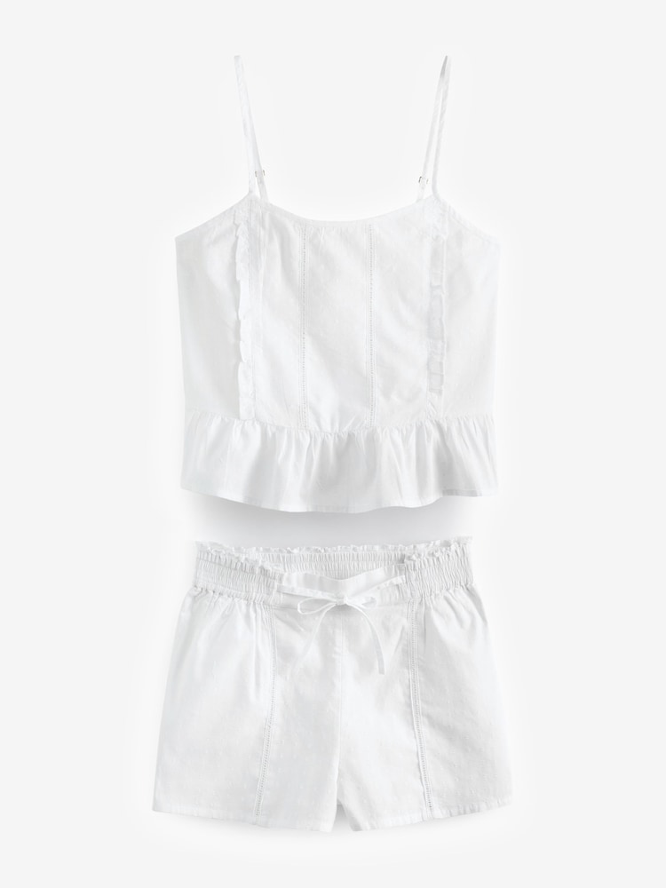 Laura Ashley White 100% Cotton Dobby Cami And Shorts Set - Image 4 of 4