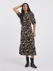 JD Williams Brown Print Jersey Smock Dress - Image 1 of 4
