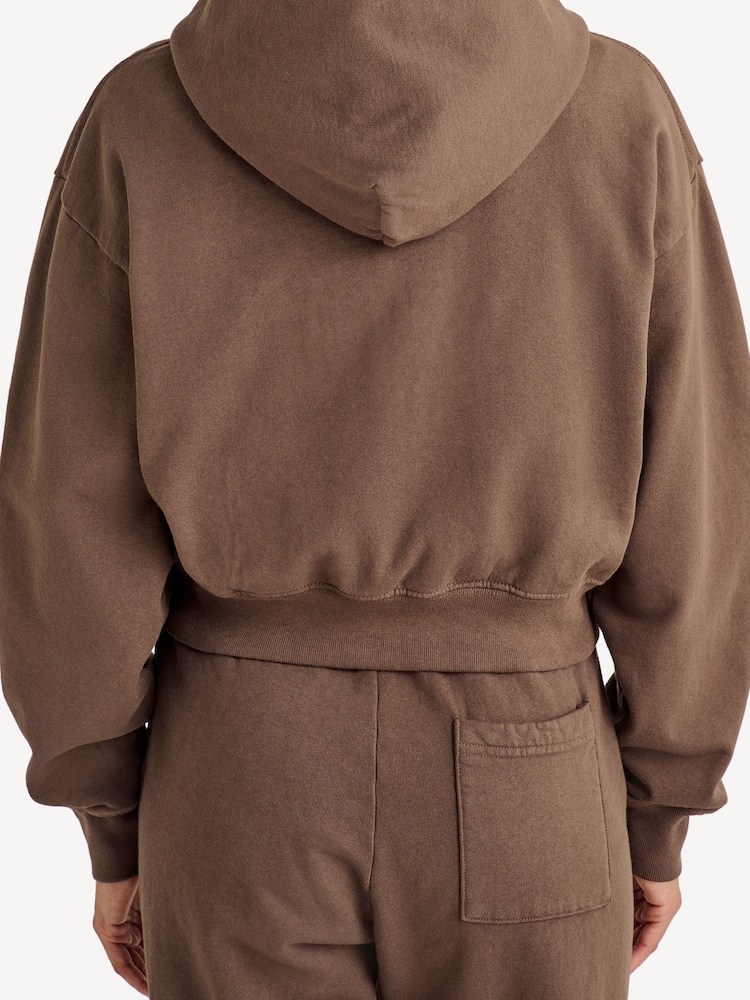 Sporty & Rich Brown H&W Crest Cropped Hoodie - Image 2 of 4