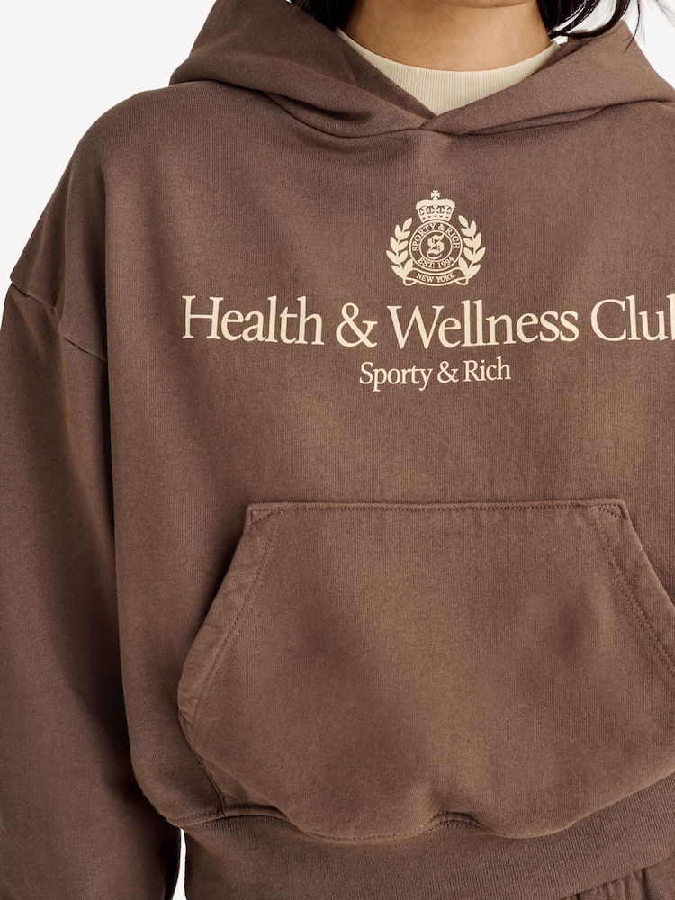 Sporty & Rich Brown H&W Crest Cropped Hoodie - Image 4 of 4 Sporty & Rich Brown H&W Crest Cropped Hoodie - Image 4 of 4