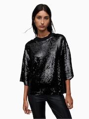AllSaints Black Juela T-Shirt - Image 1 of 6