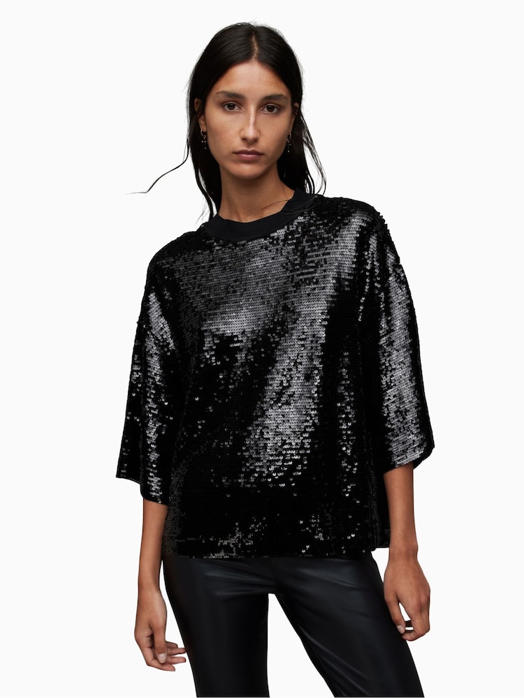 AllSaints Black Juela T-Shirt - Image 1 of 6