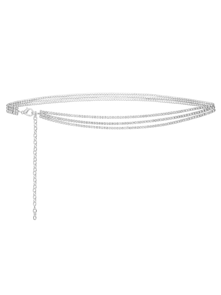 Mood Silver Crystal Layered Chain Belt - Image 1 of 2
