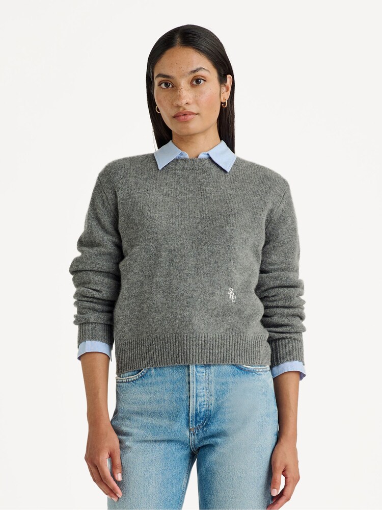 Sporty & Rich Grey SRC Cashmere Crew Neck Jumper - Image 1 of 4