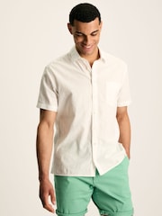 Joules Linen Blend White Plain Short Sleeve Shirt - Image 1 of 6