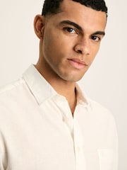 Joules Linen Blend White Plain Short Sleeve Shirt - Image 3 of 6