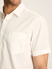 Joules Linen Blend White Plain Short Sleeve Shirt - Image 4 of 6