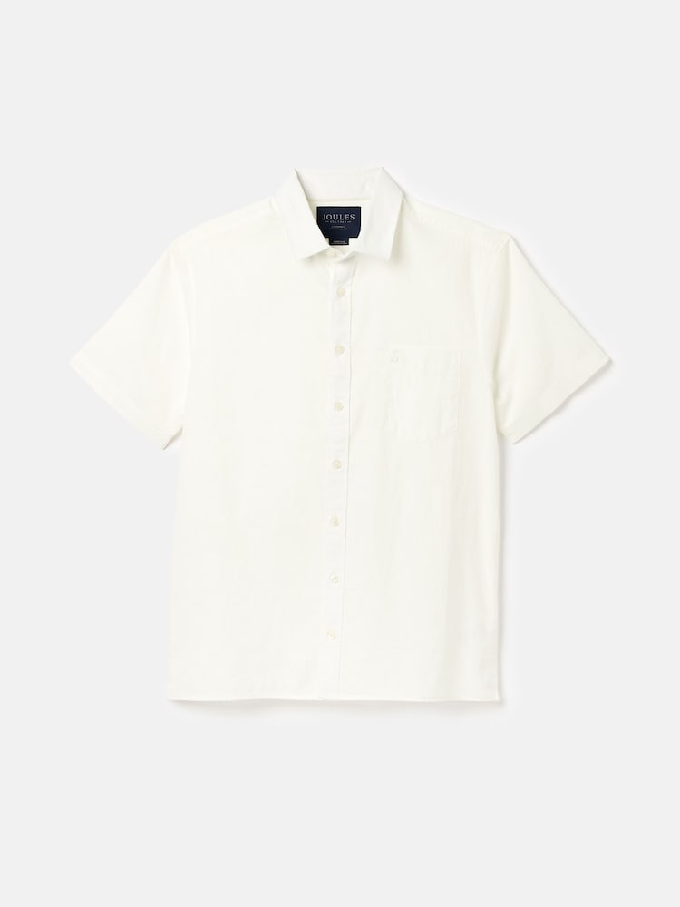 Joules Linen Blend White Plain Short Sleeve Shirt - Image 6 of 6