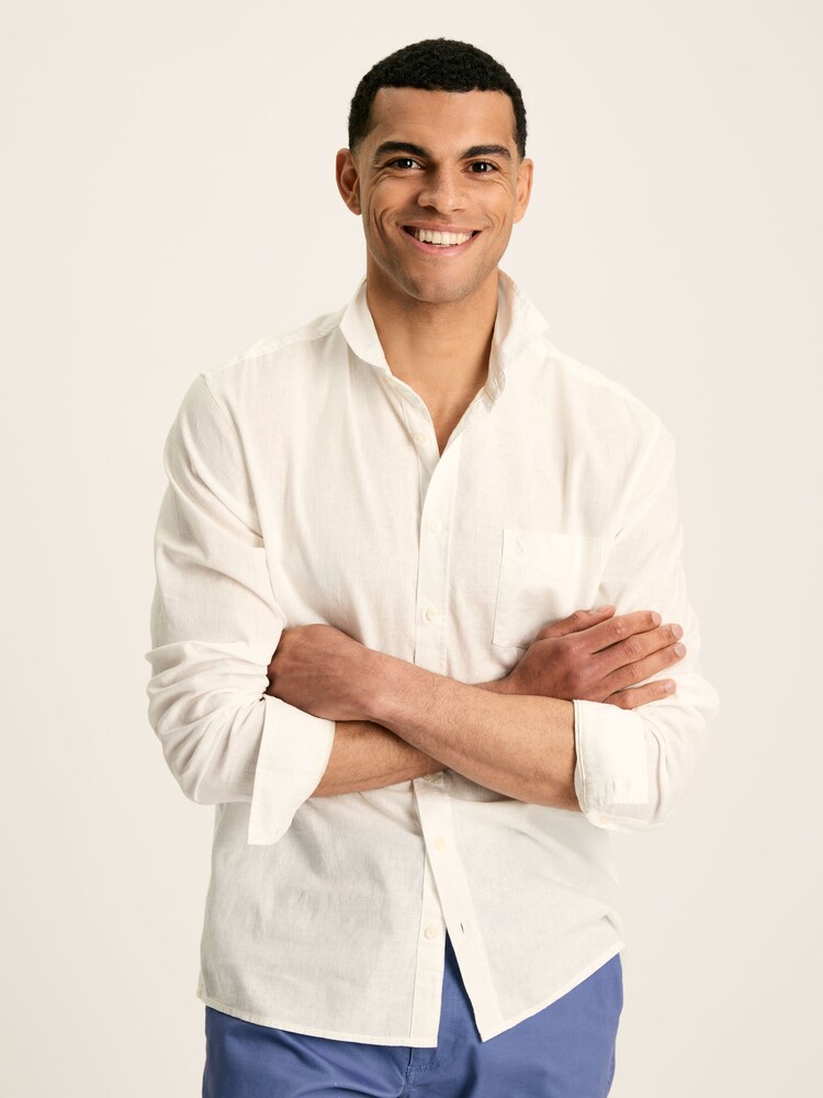 Joules Linen Blend White Plain Long Sleeve Shirt - Image 1 of 4